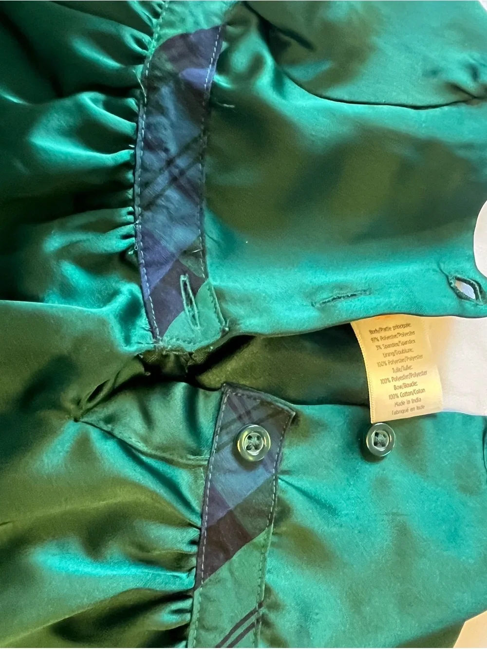 Gymboree Emerald Green Satin Holiday Dress with Navy Bow Accents